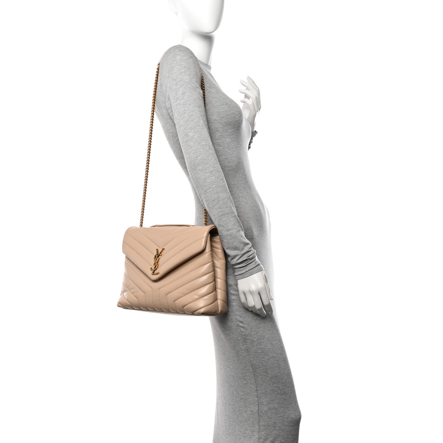 Calfskin Y Quilted Monogram Medium Loulou Chain Satchel Nude Powder