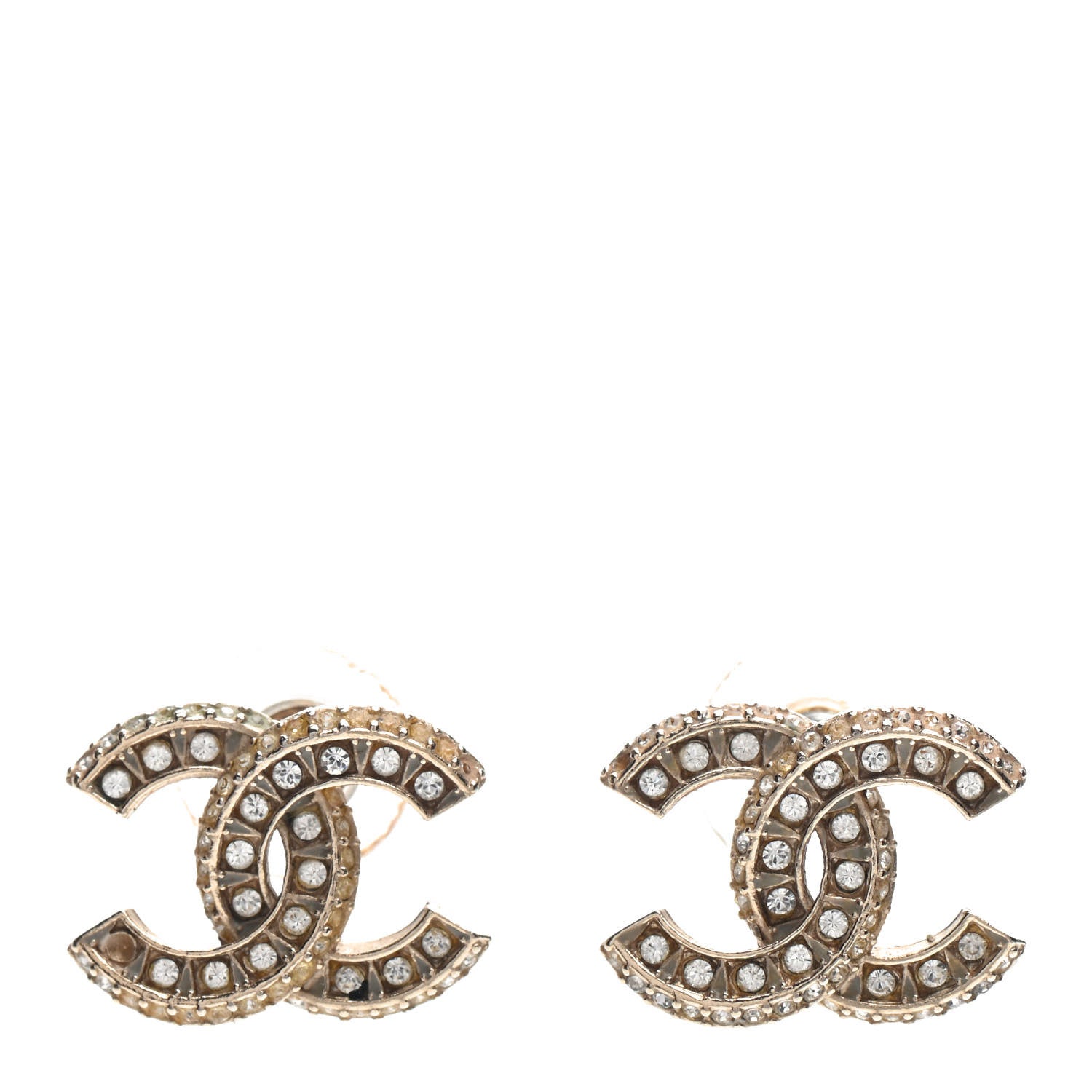 Chanel Crystal Timeless CC Earrings Light Gold 1 of 6