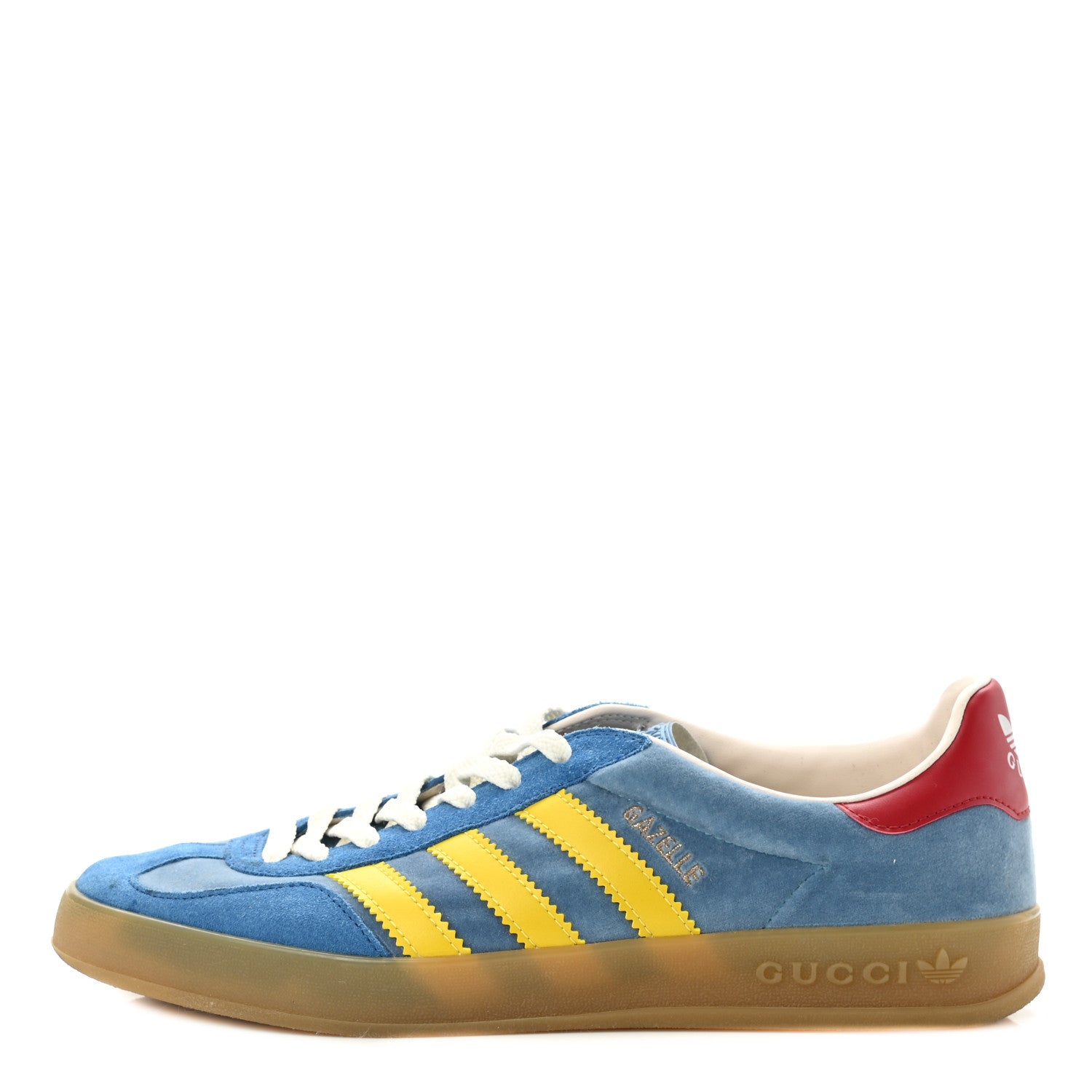 Gucci X ADIDAS Softy Velvet Suede Madeira Demetra Mens Gazelle Sneakers 9 Ice Blue Velvet Blue Smile Yellow 1 of 8