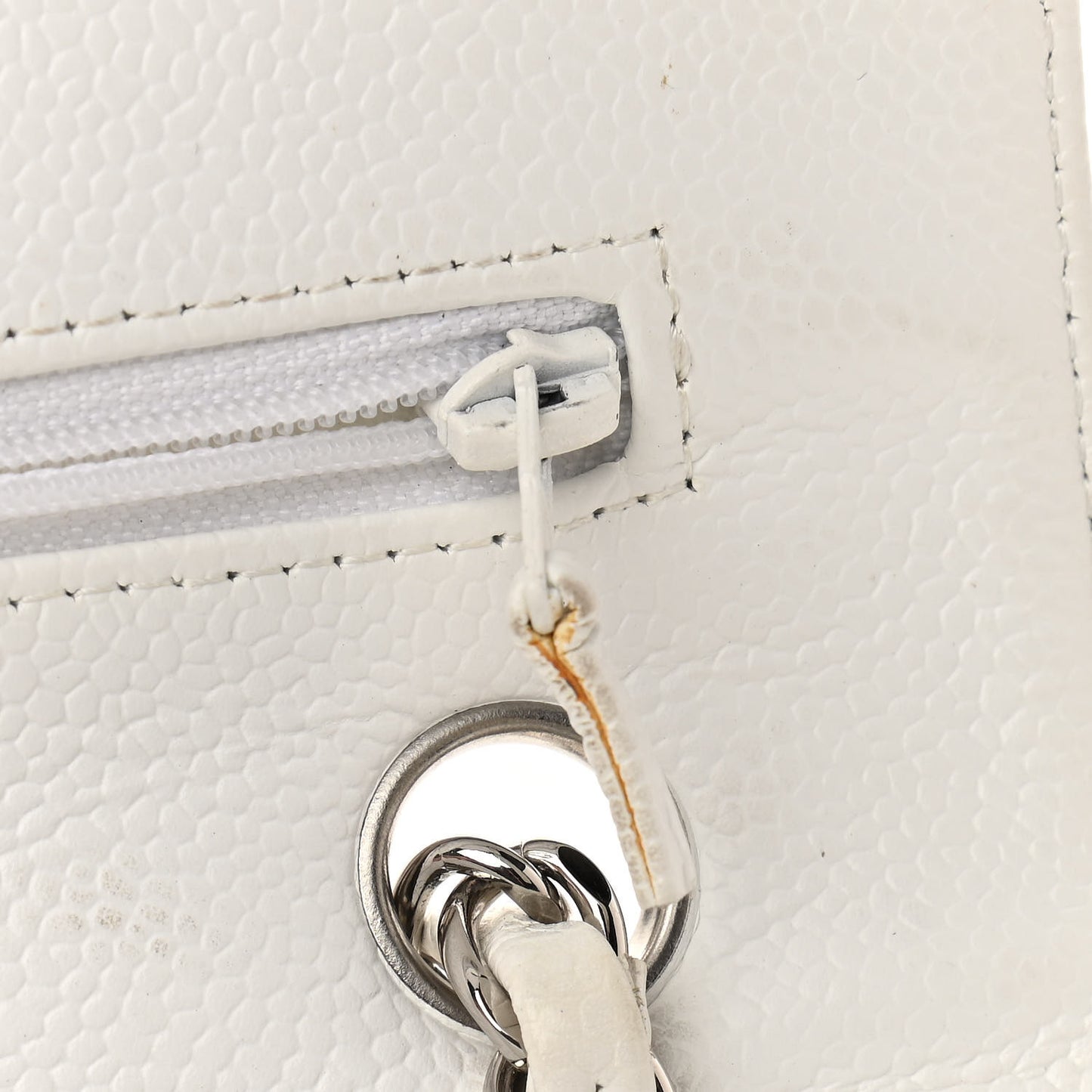 Caviar Quilted Medium Double Flap White