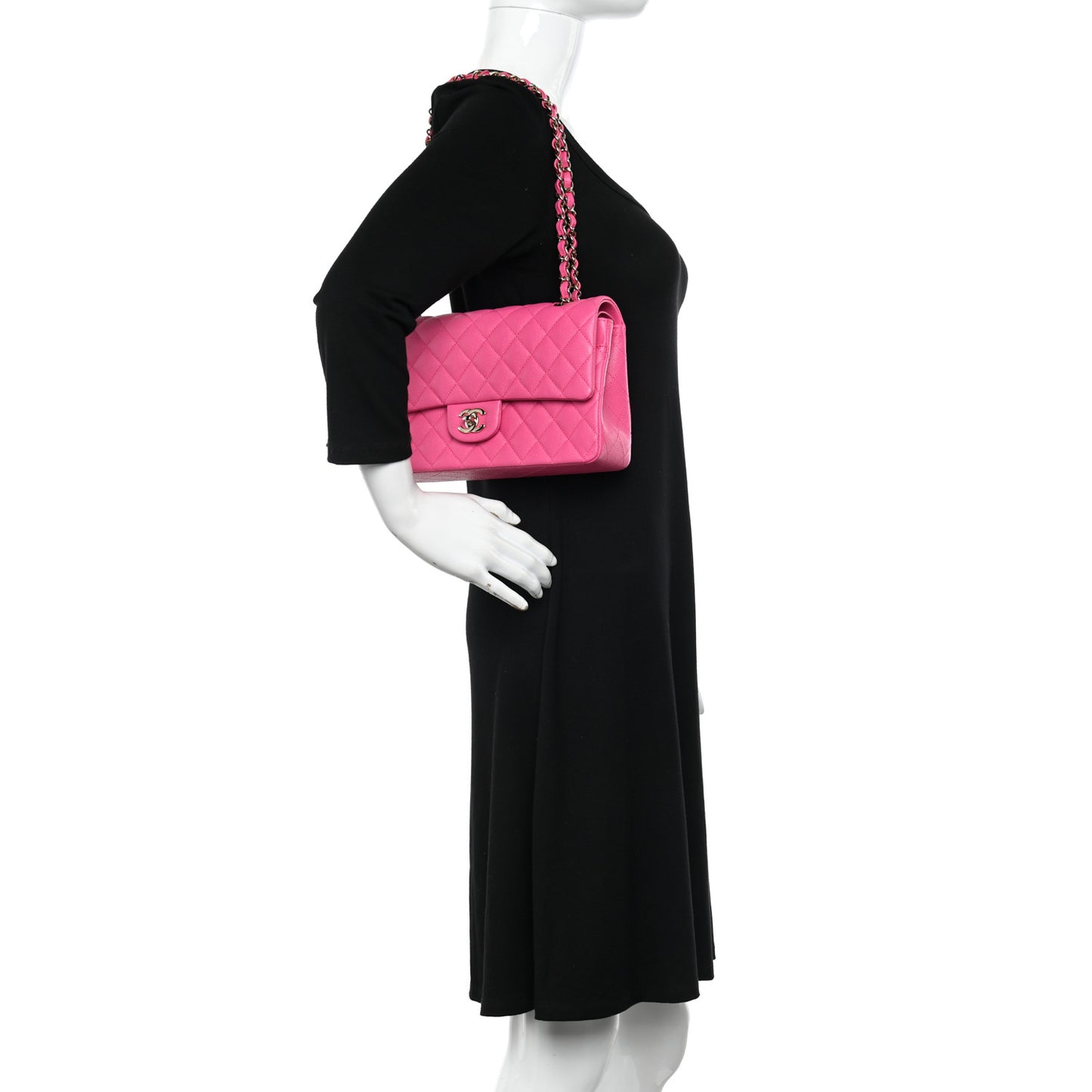 Caviar Quilted Medium Double Flap Dark Pink