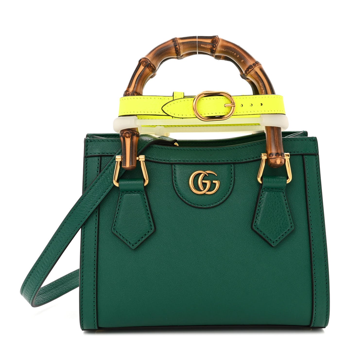 Wonka Grain Calfskin Mini Diana Tote Bag Green Yellow Fluo