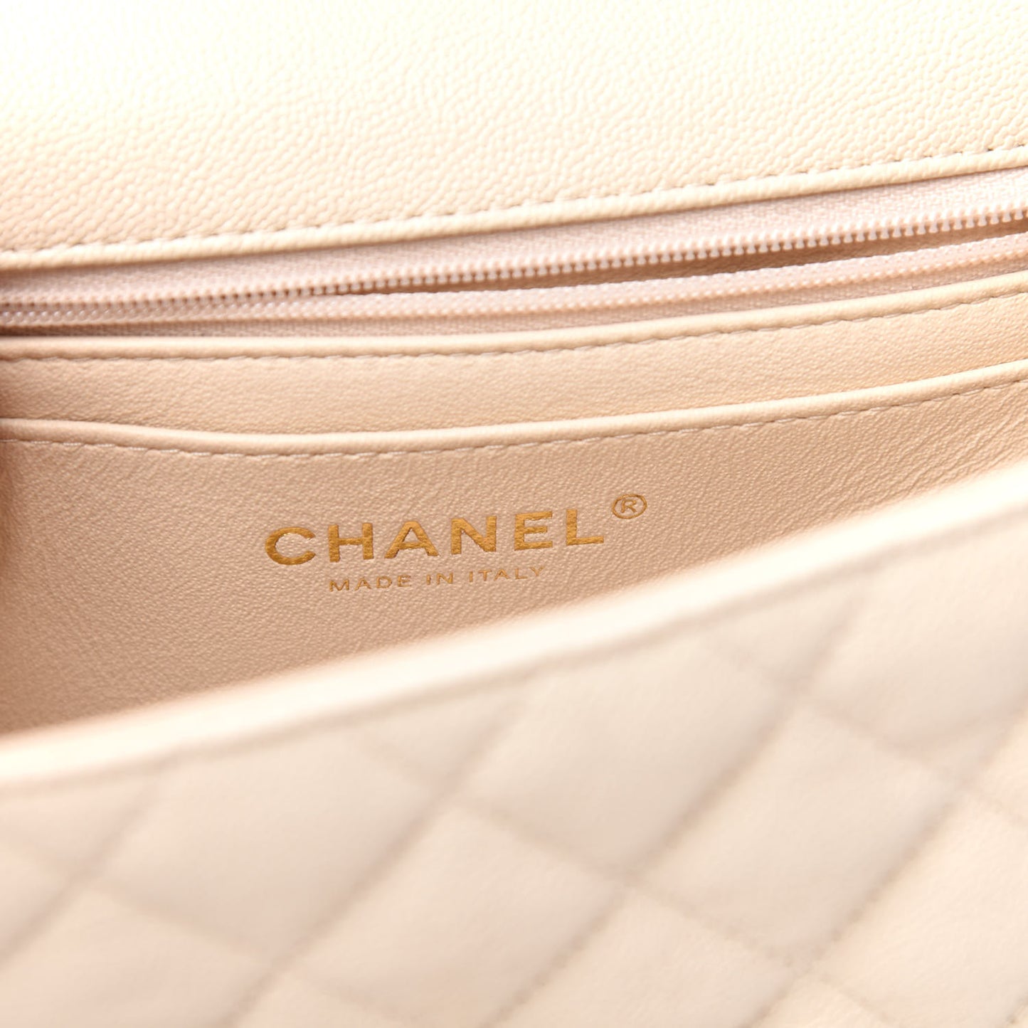 Caviar Quilted Mini Top Handle Rectangular Flap Beige