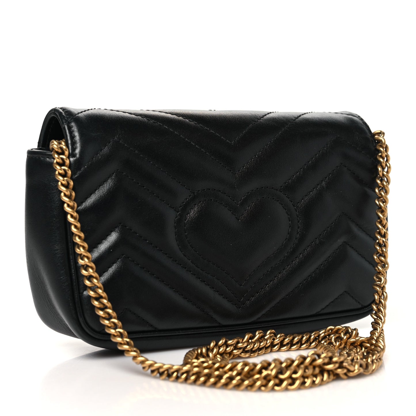 Calfskin Matelasse Super Mini GG Marmont Shoulder Bag Black