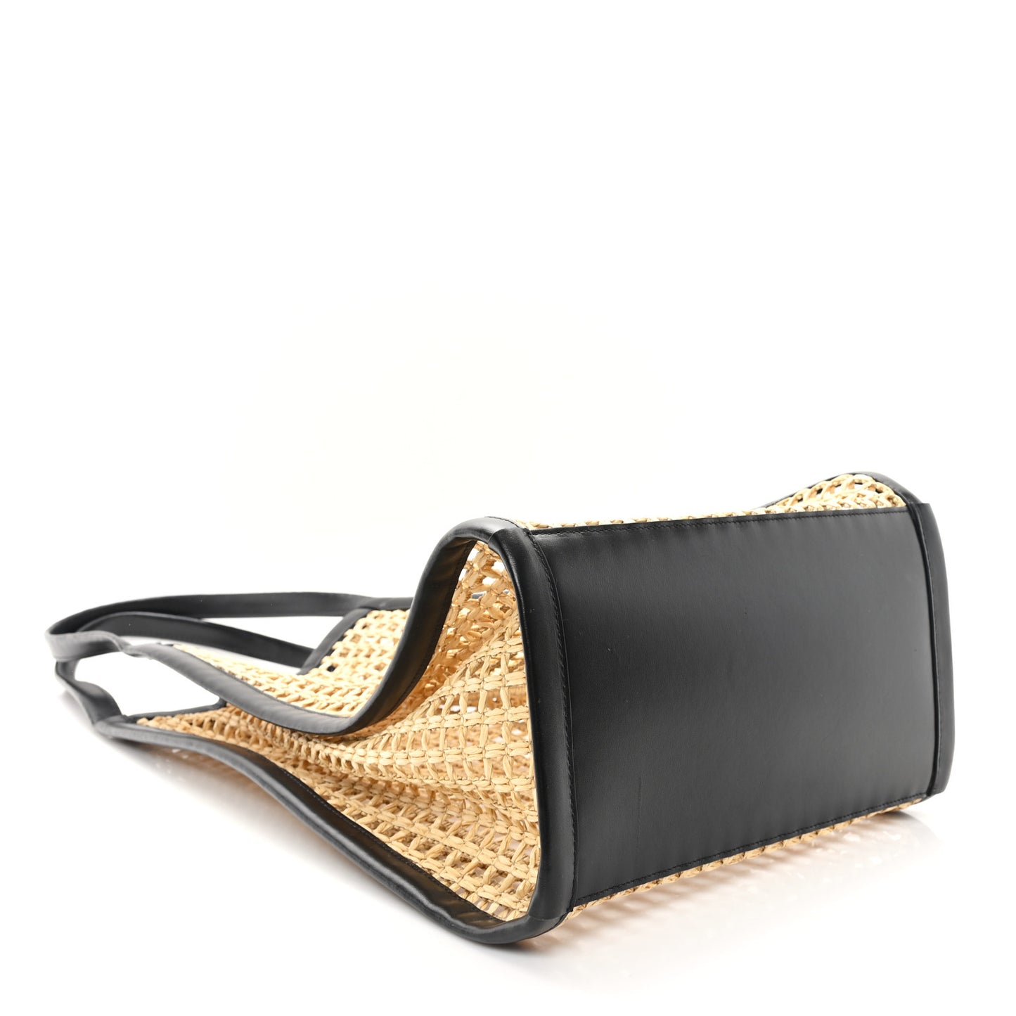 Raffia Calfskin June Cutout Palm Tote Natural Black