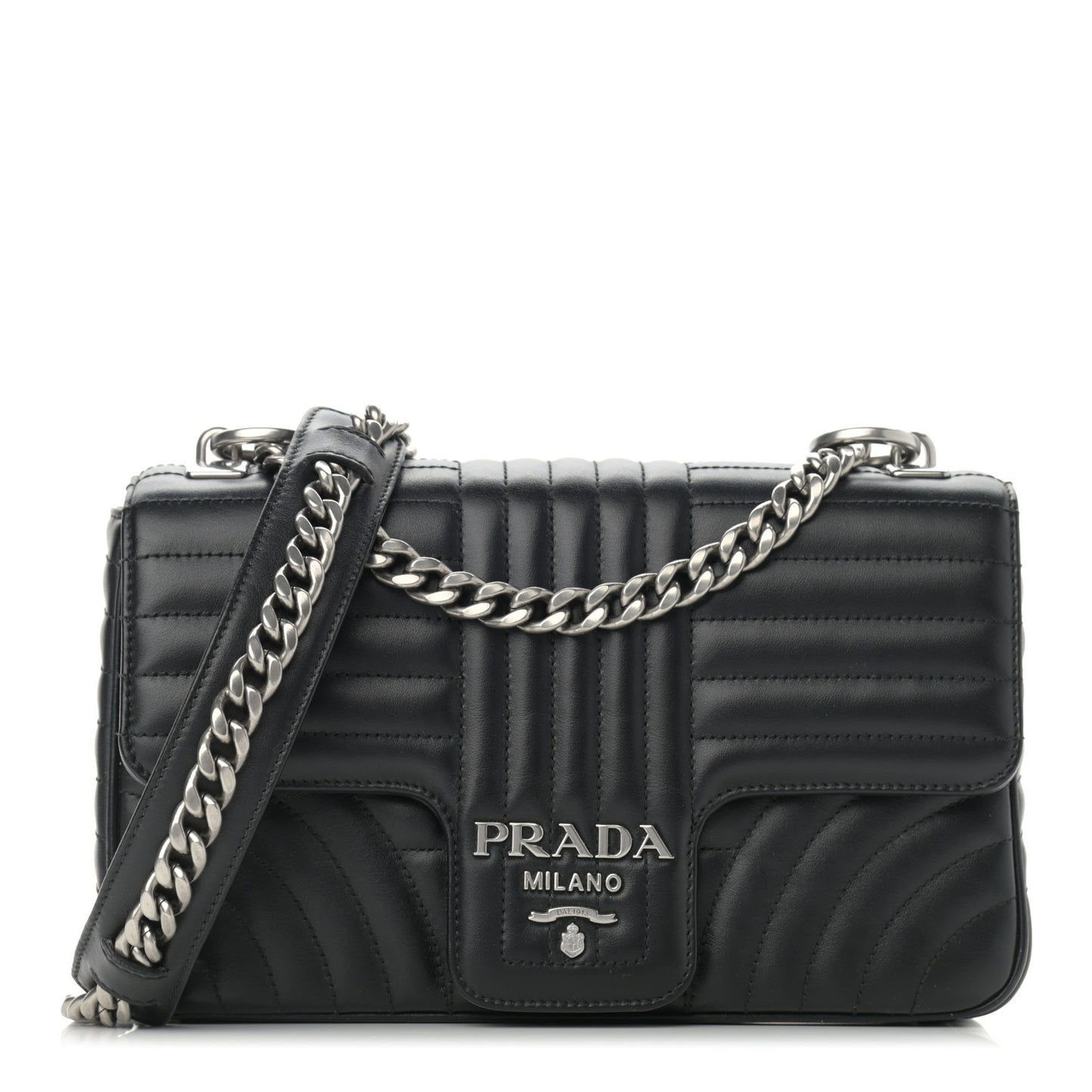 Soft Calfskin Impunture Diagramme Medium Chain Flap Shoulder Bag Black