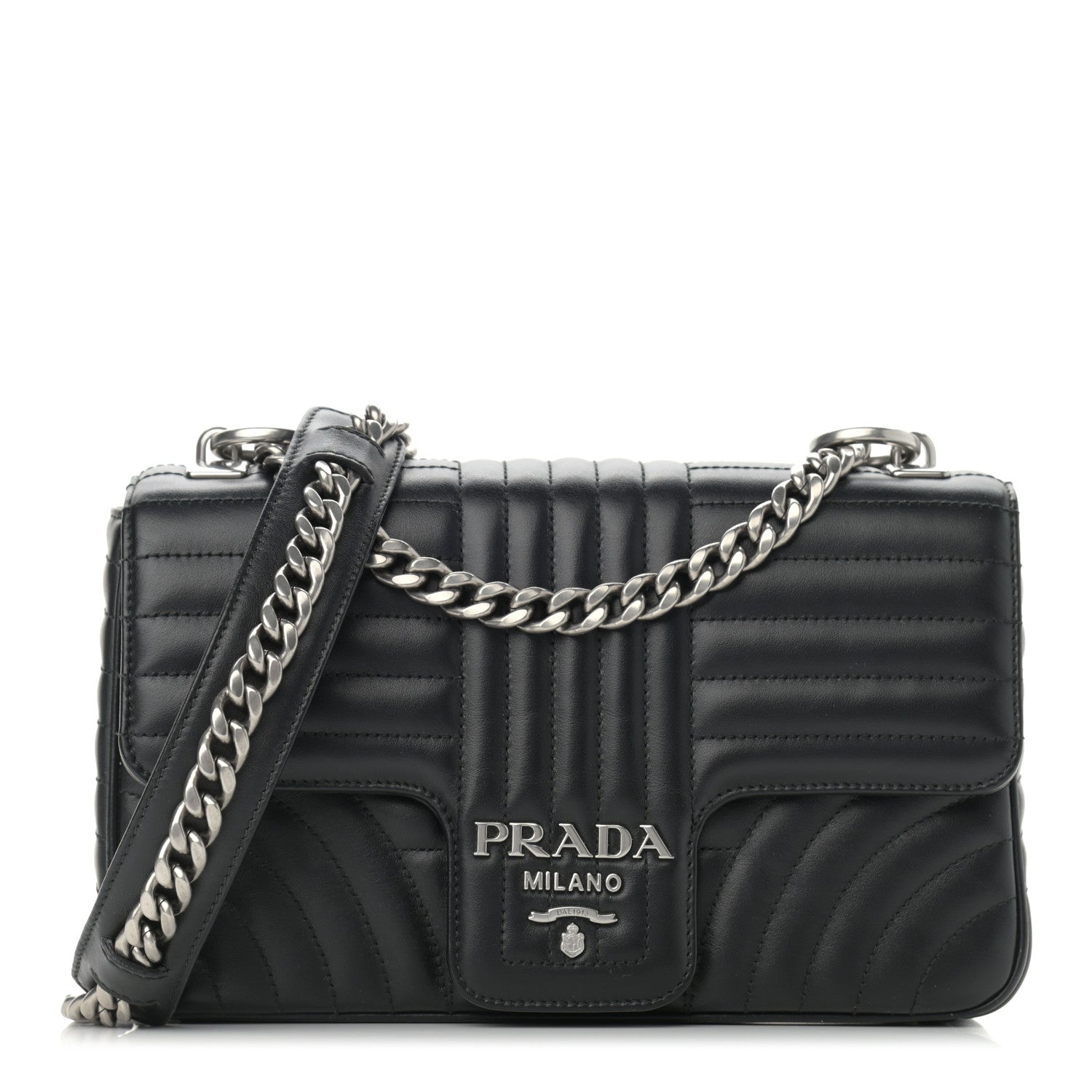 Prada Soft Calfskin Impunture Diagramme Medium Chain Flap Shoulder Bag Black 1 of 10