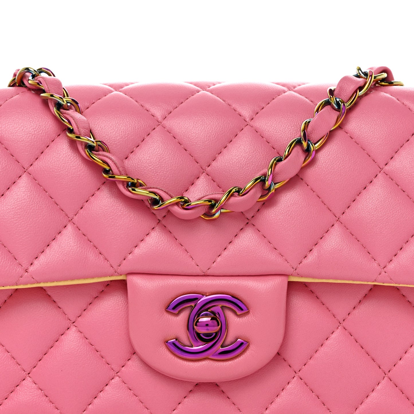 Lambskin Quilted Mini Rectangular Flap Pink Yellow
