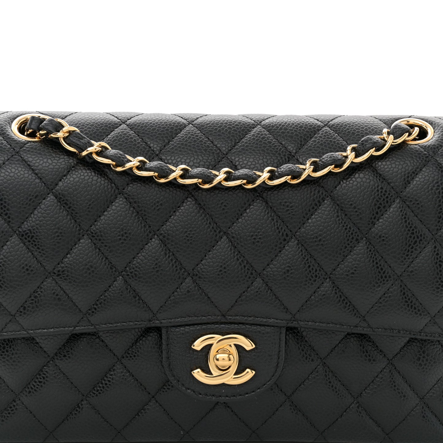 Caviar Quilted Medium Double Flap Black