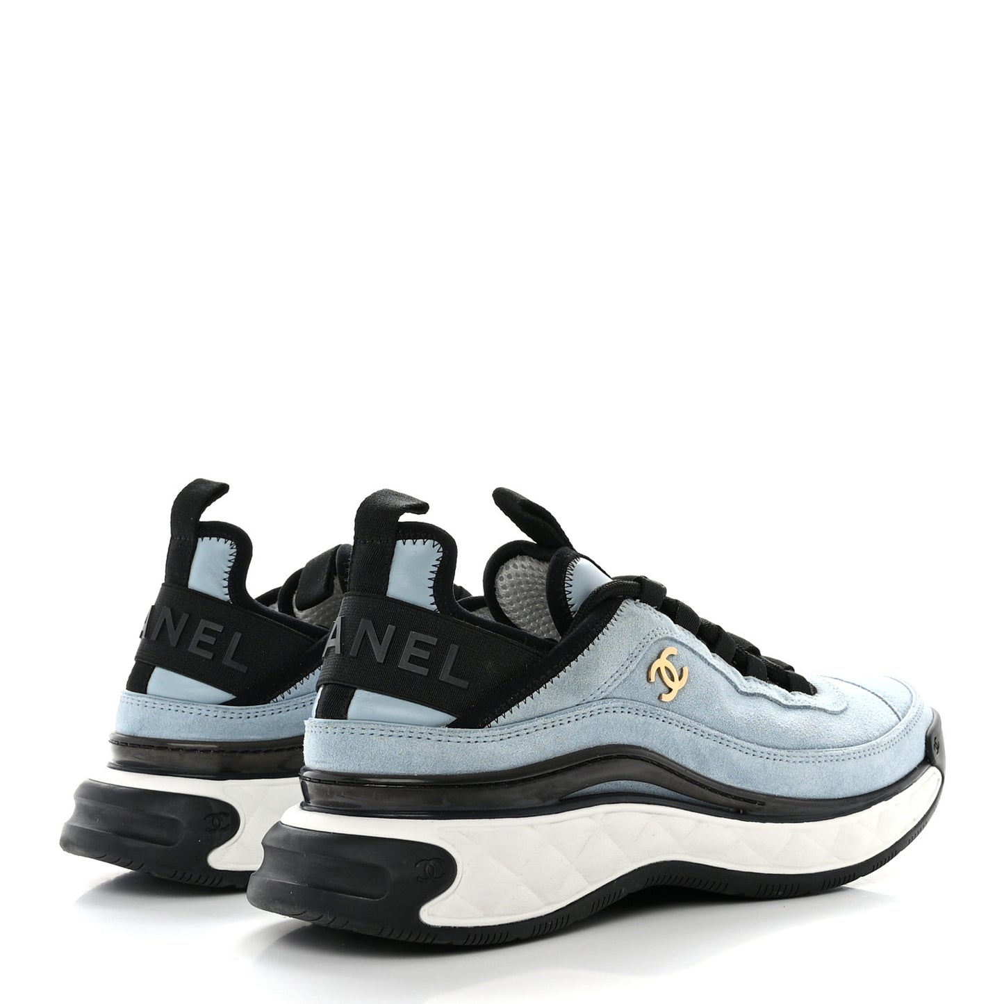 Suede Calfskin Nylon Grosgrain CC Sneakers 38.5 Light Blue