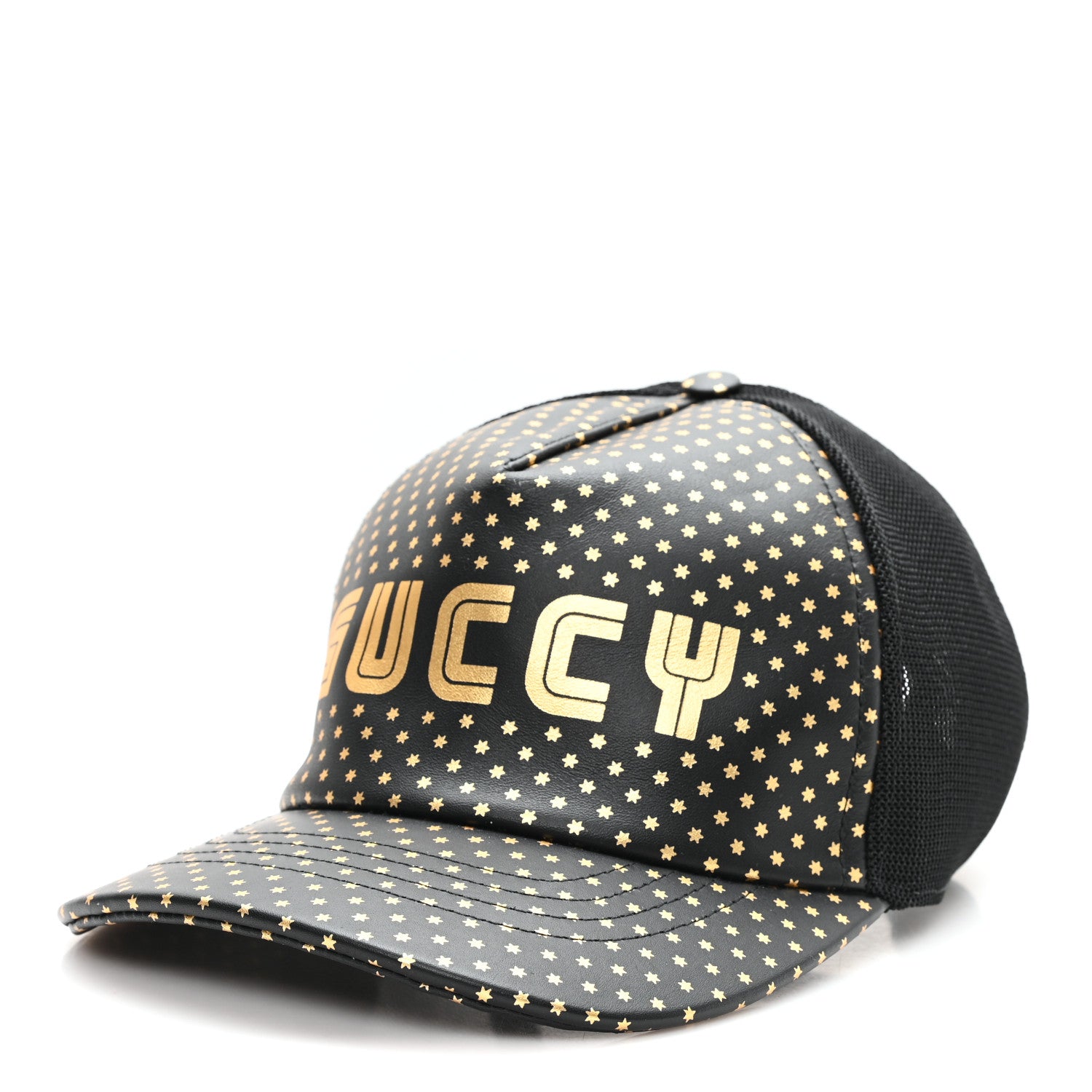 Gucci X SEGA Calfskin GUCCY Stars Baseball Hat XL Black Gold