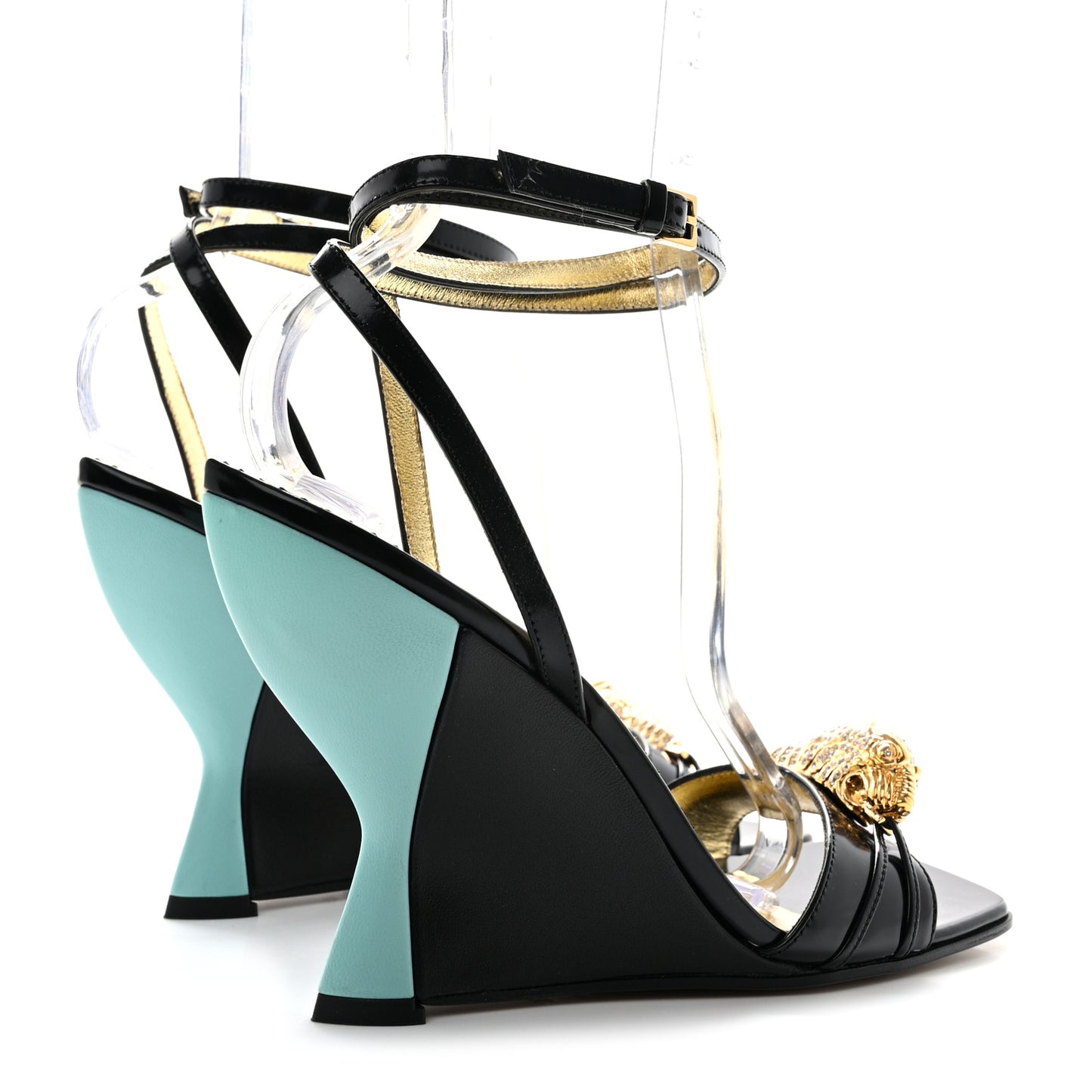 Regent Calfskin Crystal Snake Head Sandals 37 Black