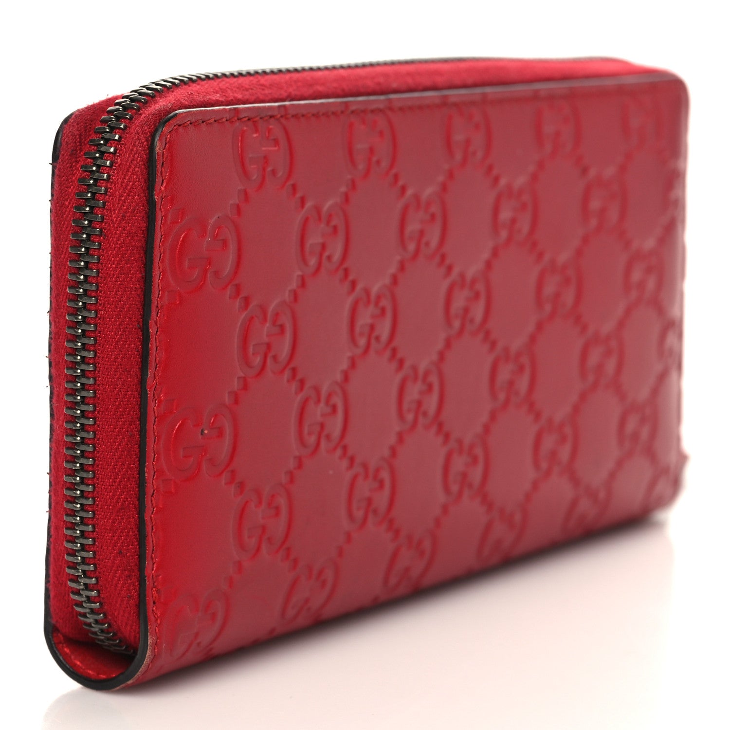 Gucci Guccissima Signature Zip Around Wallet Hibiscus Red 3 of 6
