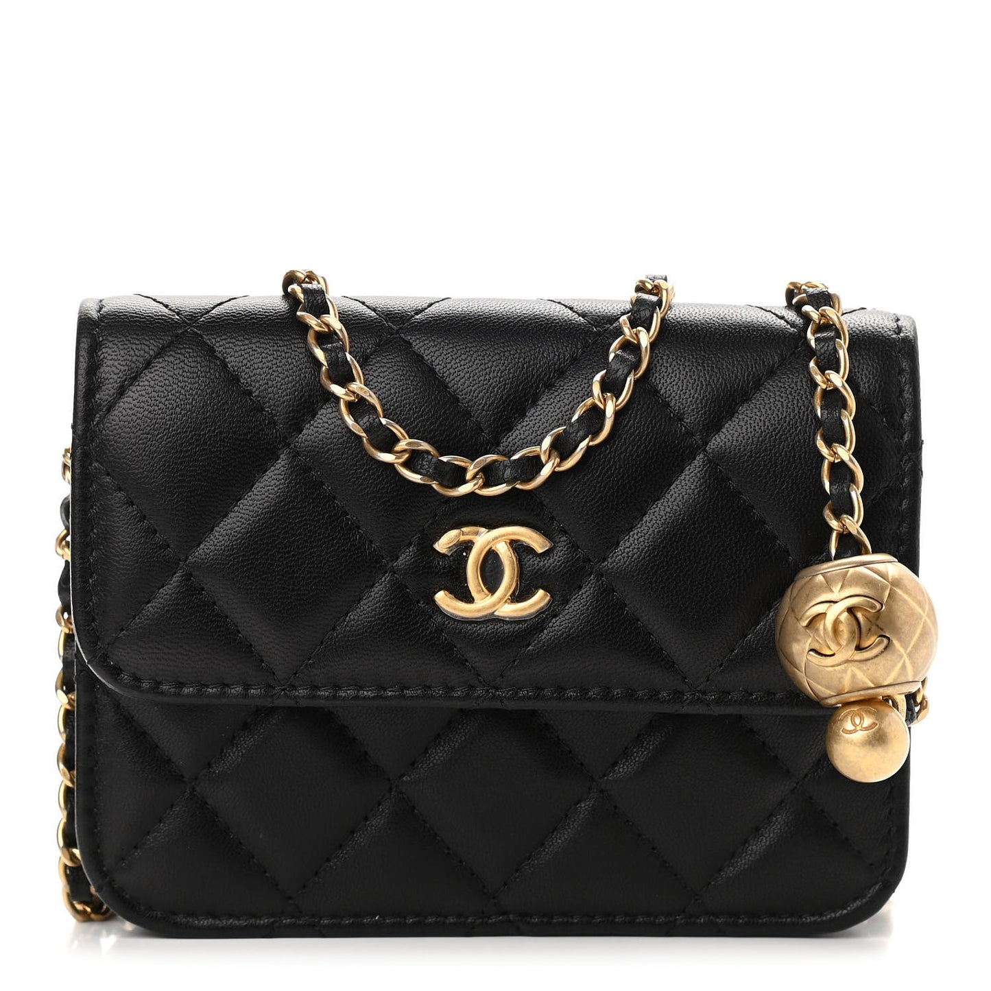 Lambskin Quilted Pearl Crush Clutch With Chain Black