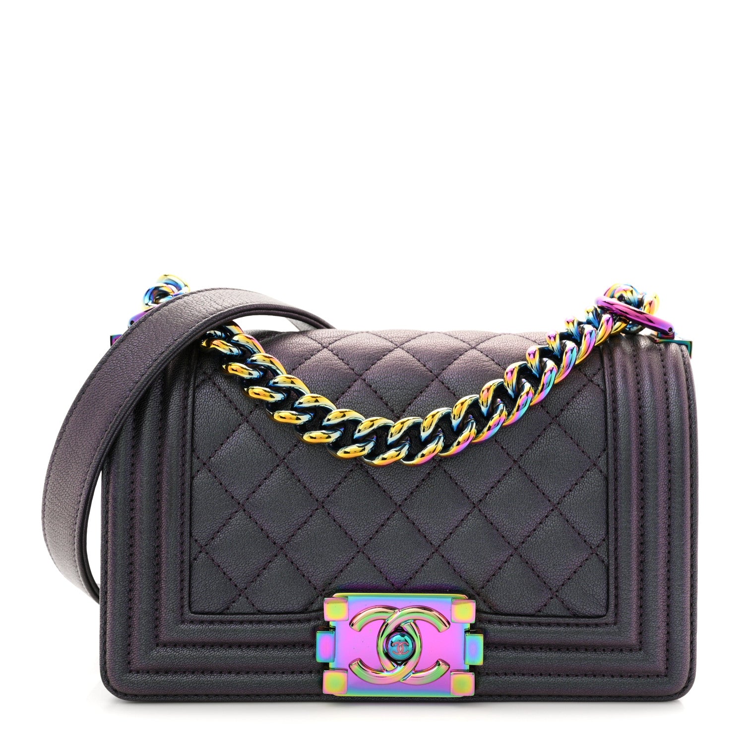 ノベルティ CHANEL メタリックパープルショルダーバッグ Chanel Iridescent Goatskin Quilted Small Boy Flap Purple 1864643