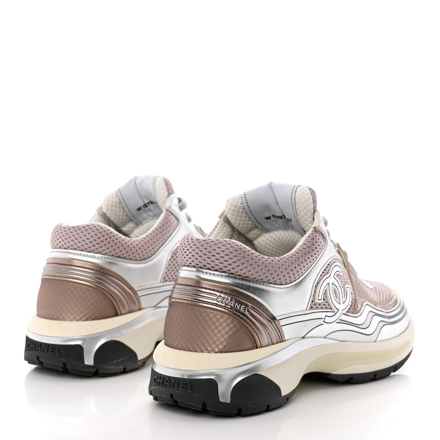Chanel Fabric Laminated Calfskin Stretch CC Sneakers 37 Pink Silver 4 of 11