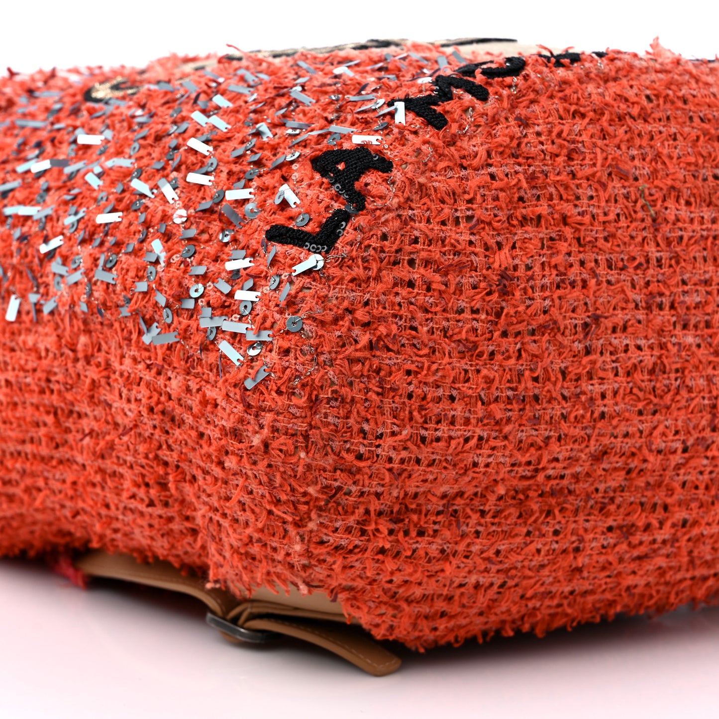 Tweed Sequins Embroidered Cubano Trip Backpack Orange Coral