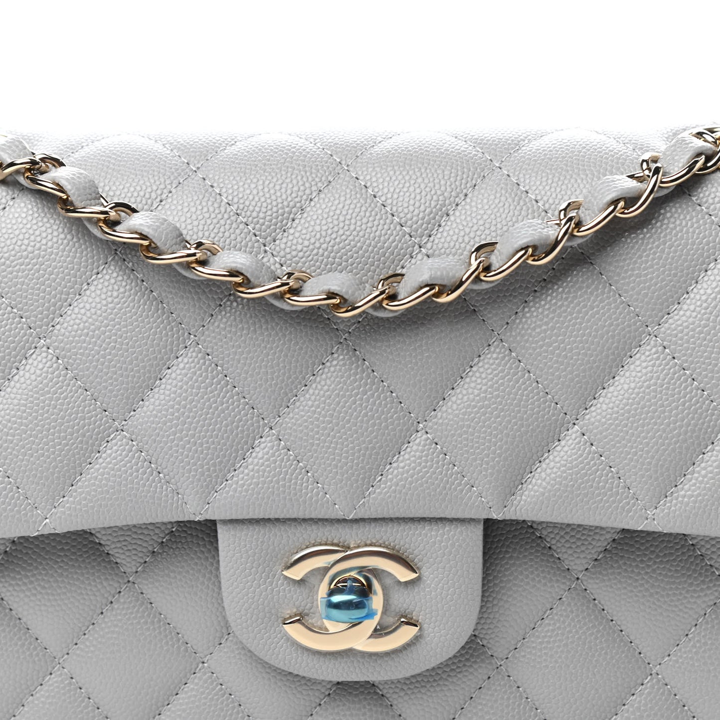 Caviar Quilted Small Double Flap Grey