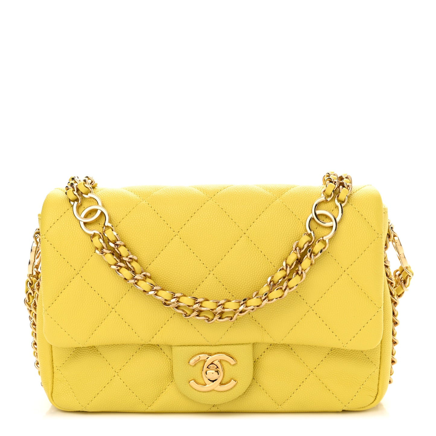 Caviar Quilted Mini CC You Flap Yellow