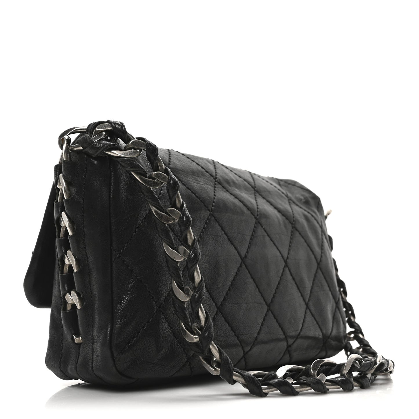 Calfskin Quilted Medium Modern Chain Flap Black