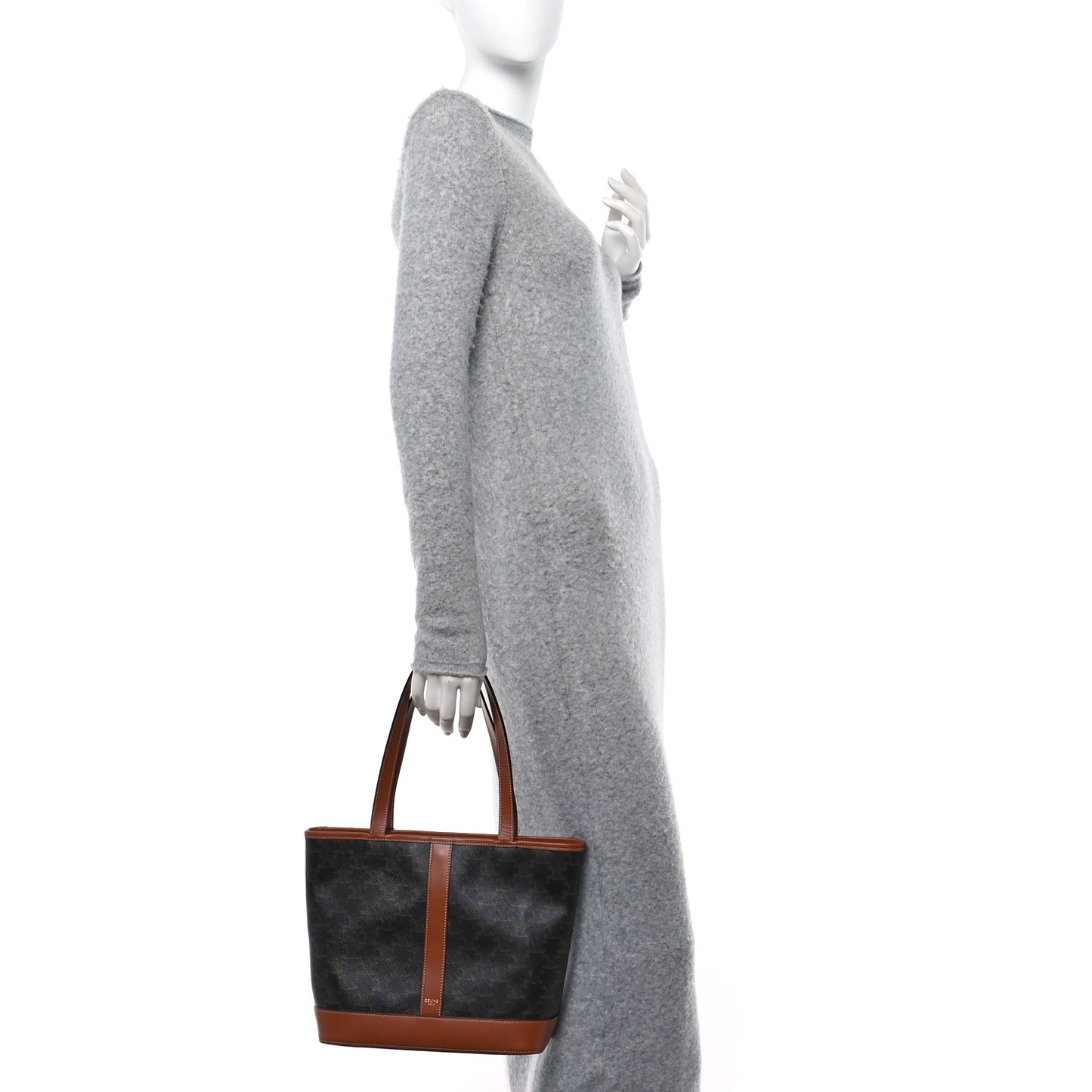 Triomphe Canvas Calfskin Small Cabas Bag Tan