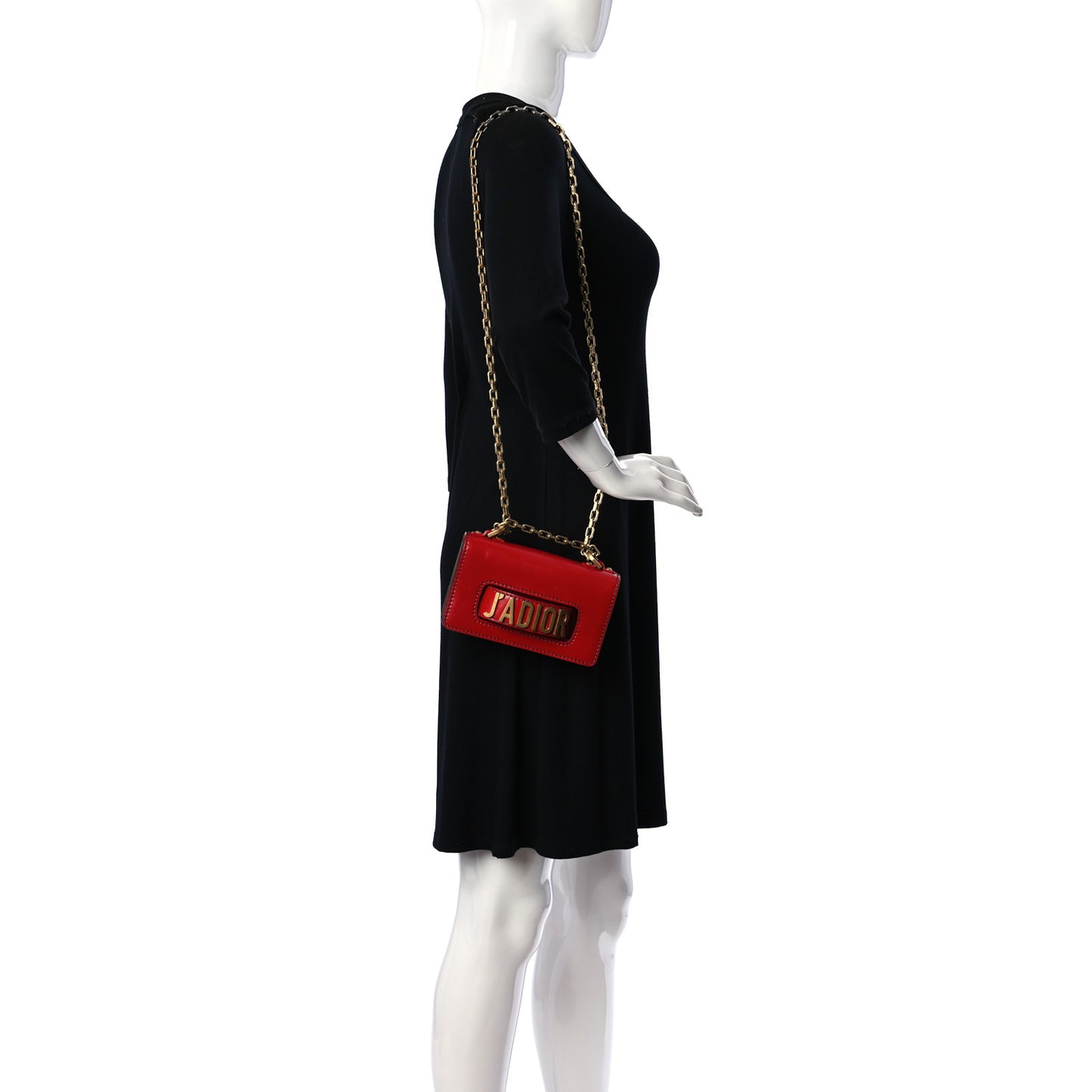 Calfskin Mini J'Adior Chain Flap Bag Spicy Red