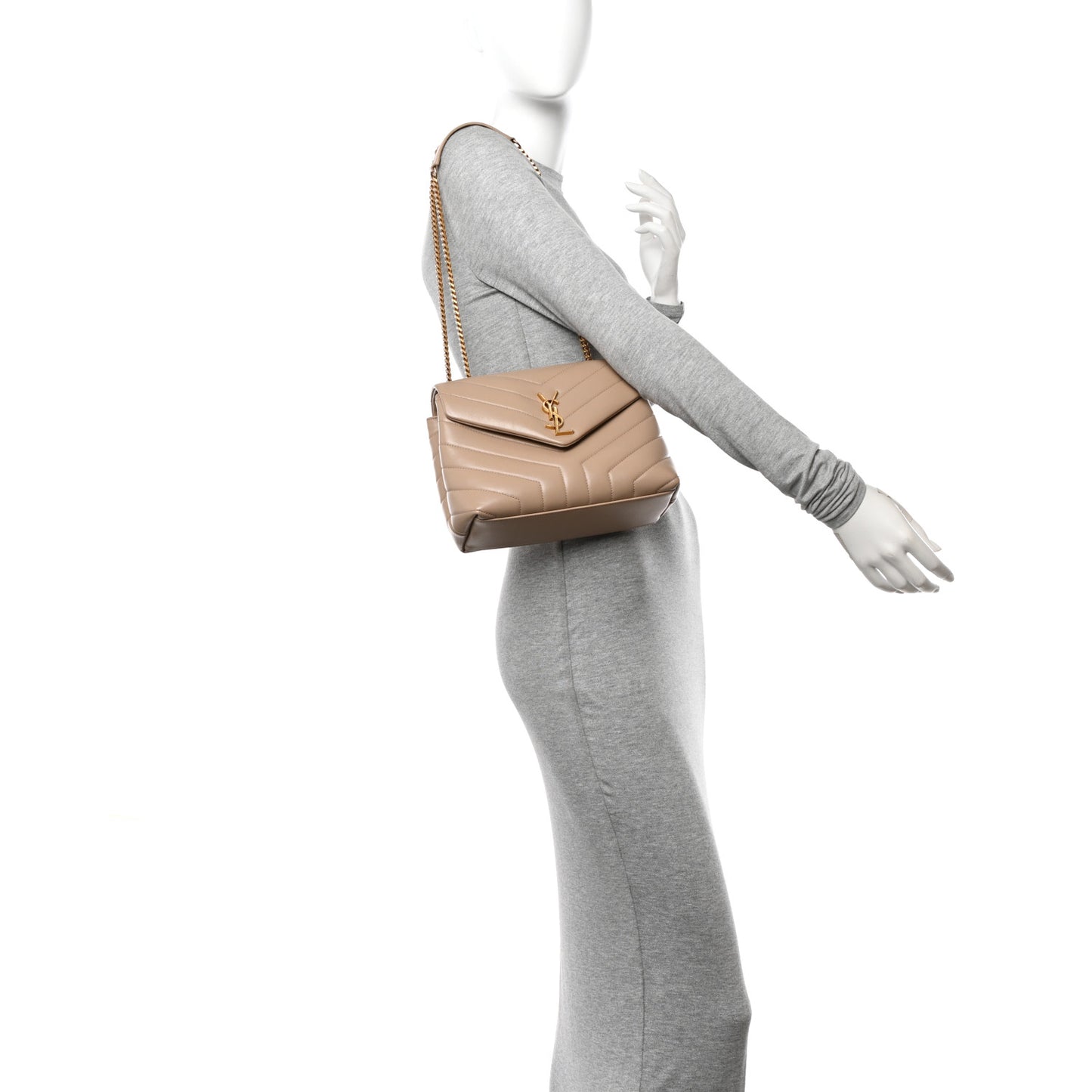 Calfskin Y Quilted Monogram Small Loulou Chain Satchel Dark Beige