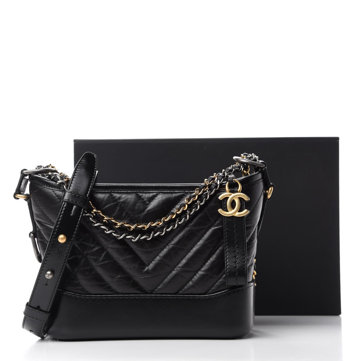 Chanel Aged Calfskin Chevron Quilted Small Gabrielle Hobo Black 11 of 11