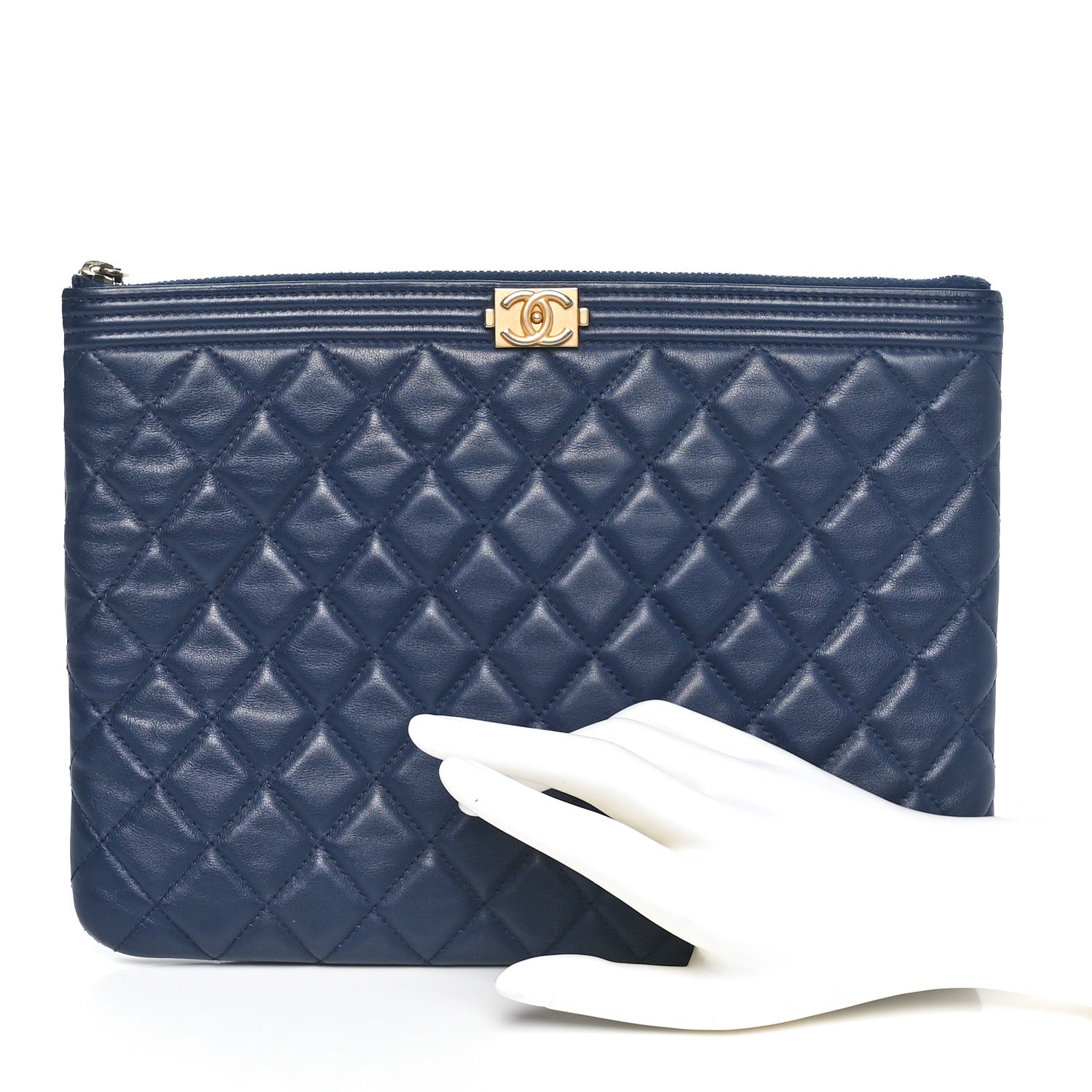 Chanel Lambskin Quilted Medium Boy Cosmetic Case Navy 2 of 10
