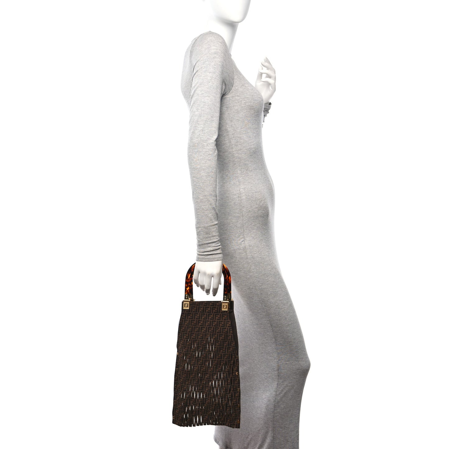 Suede Plexiglass FF Mesh Fendi Sunny Tote Bag Sigaro Moro