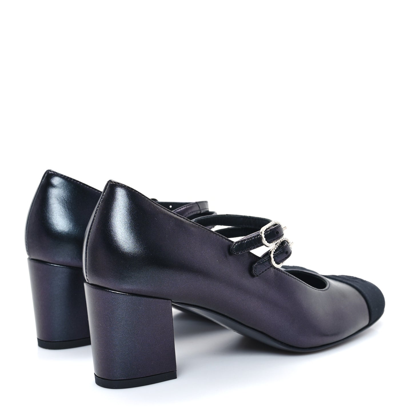 Iridescent Lambskin Grosgrain Pearl Mary Jane Pumps 38 Black