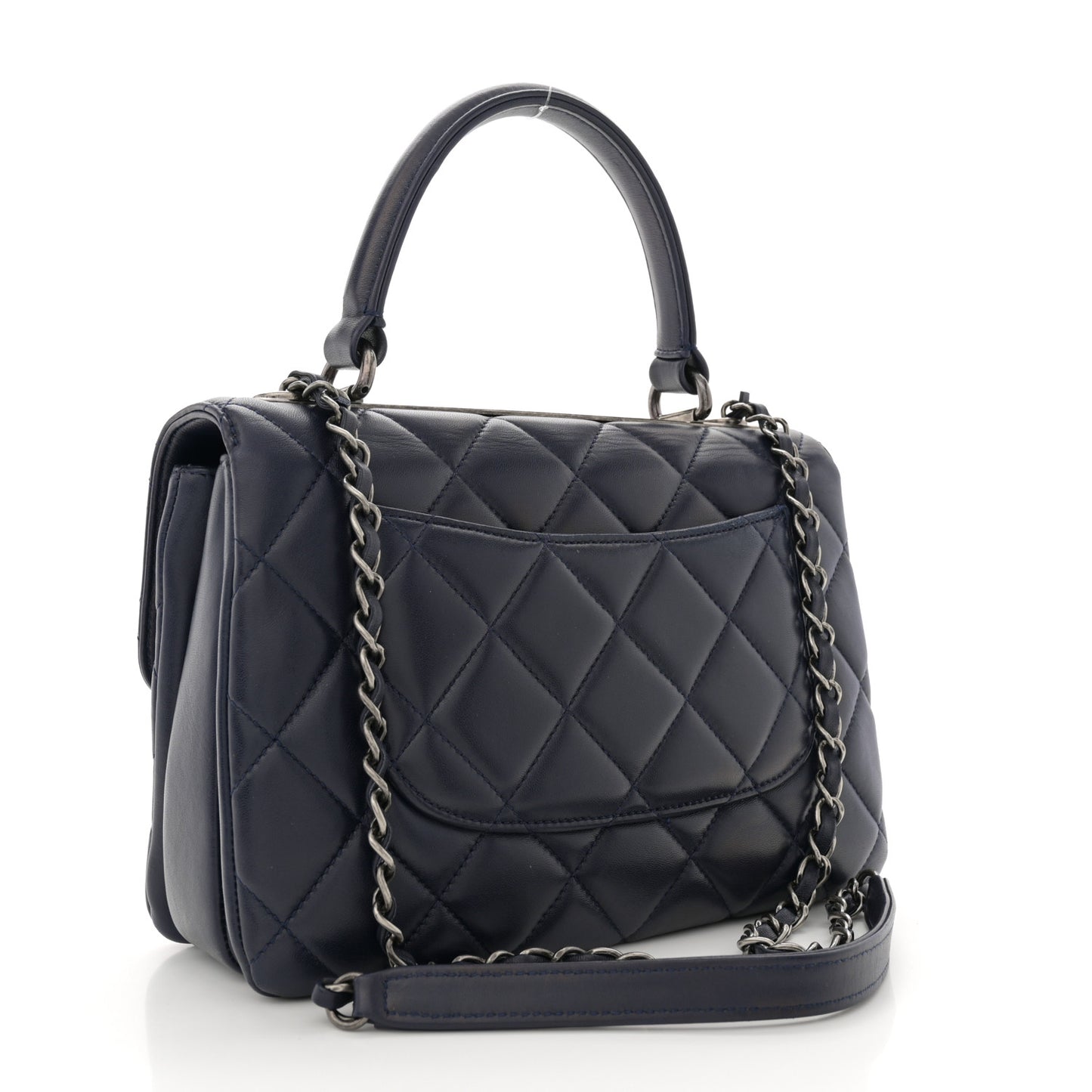 Lambskin Quilted Small Trendy CC Flap Dual Handle Bag Navy