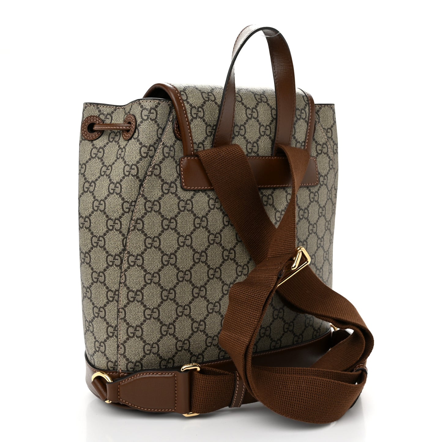 GG Supreme Monogram Azalea Calfskin Retro Interlocking G Buckle Backpack Beige Ebony Brown Sugar