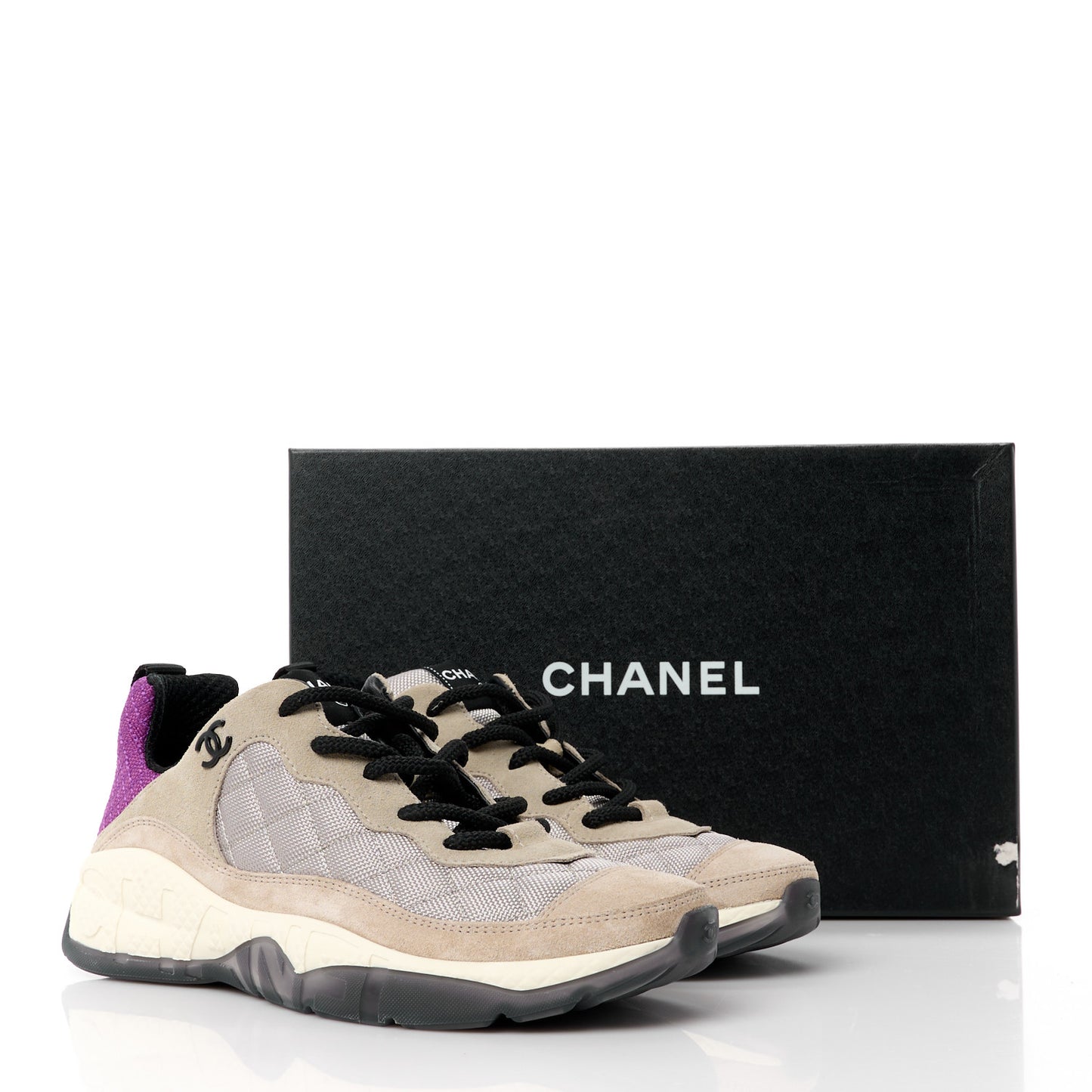 Mesh Suede Calfskin CC Sneakers 40 Light Beige Purple Beige