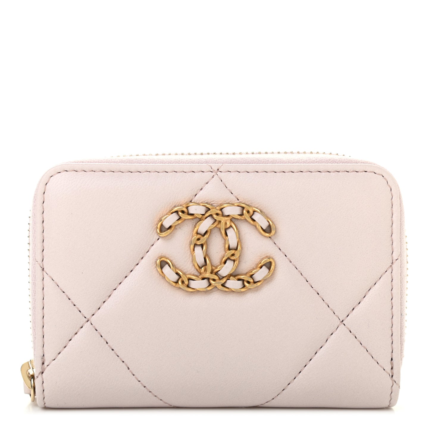 Lambskin Quilted 19 Zip Around Coin Purse Wallet Light Purple