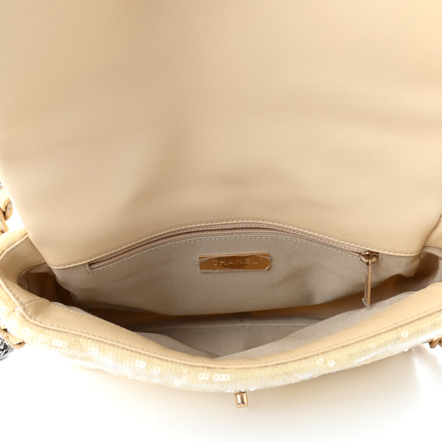 Sequin Quilted Medium Chanel 19 Flap Light Yellow