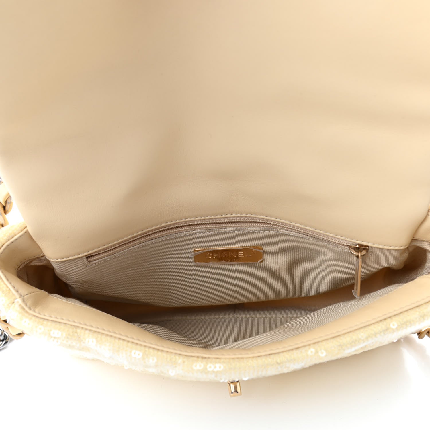 Chanel Sequin Quilted Medium Chanel 19 Flap Light Yellow 4 of 5