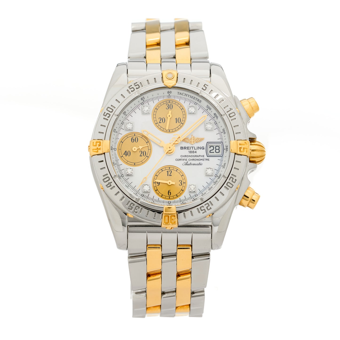 Stainless Steel 18K Yellow Gold Diamond 39mm Cockpit Chronograph Automatic Watch B13357