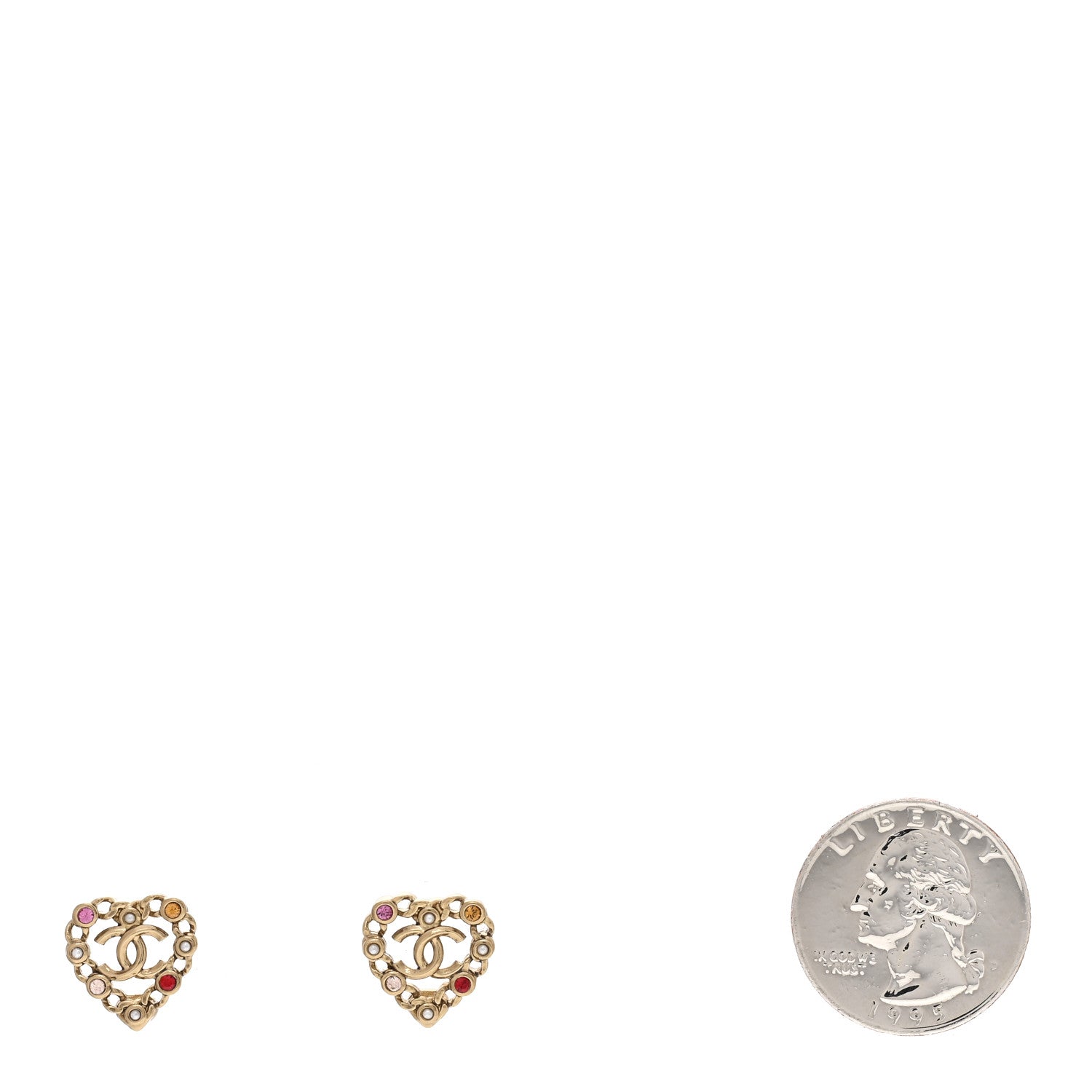 Chanel Pearl Crystal CC Heart Earrings Gold Multicolor 2 of 4