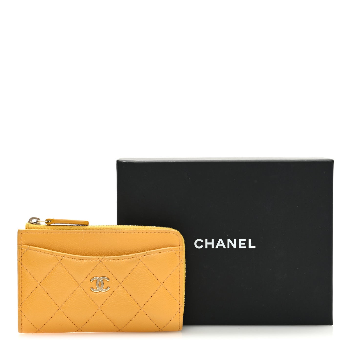 Caviar Quilted CC Zip Around Card Holder Yellow