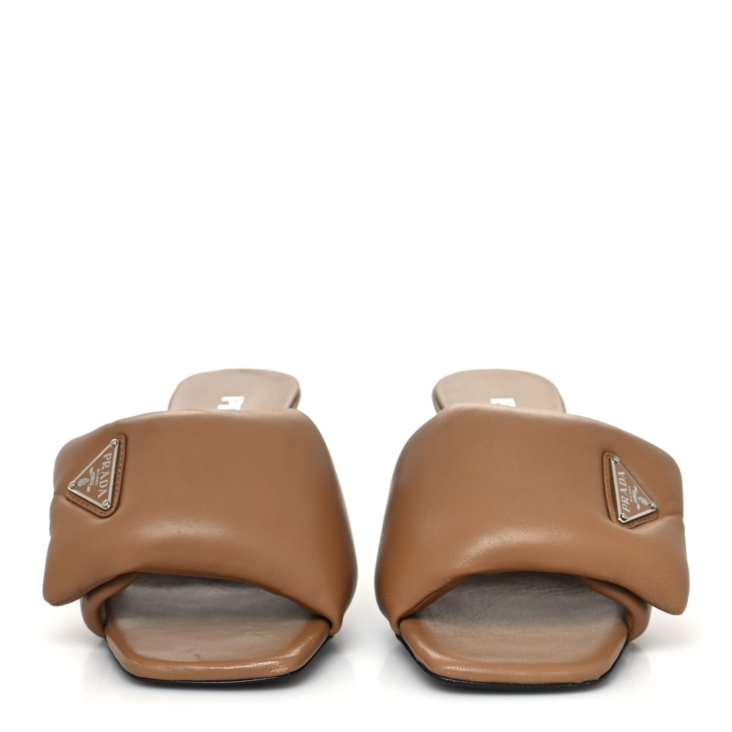 Nappa Soft Padded Metal Triangle Logo 65mm Slide Sandals 37 Caramel