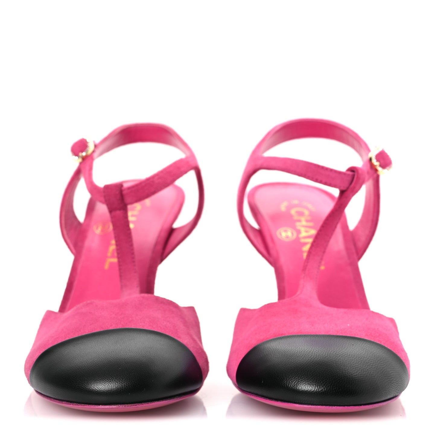 Suede Lambskin Cap Toe Crystal Slingback Pumps 38 Fuchsia Black