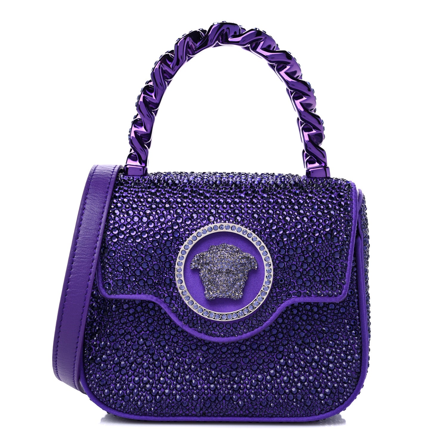 Versace Satin Crystal Studded Mini La Medusa Bag Purple 1 of 10