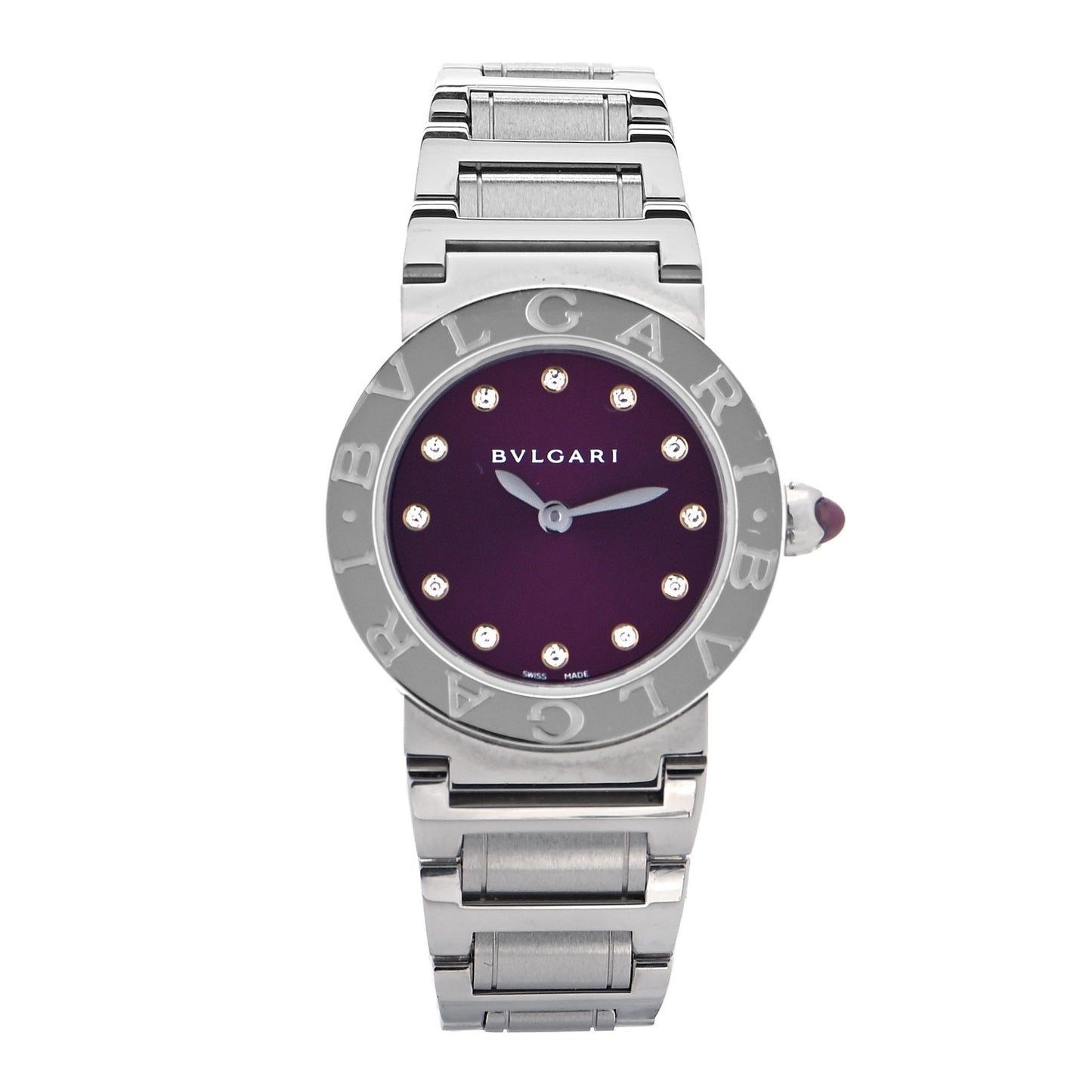 Stainless Steel Diamond 26mm Quartz Watch Purple