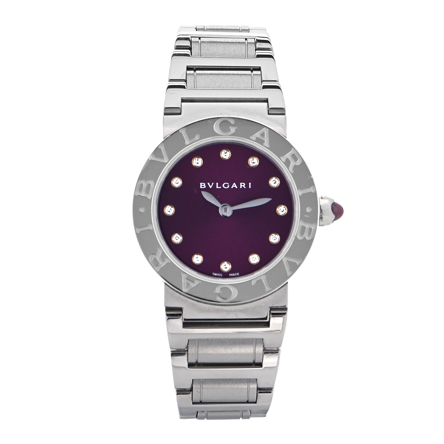 Bulgari Stainless Steel Diamond 26mm Quartz Watch Purple 1 of 5