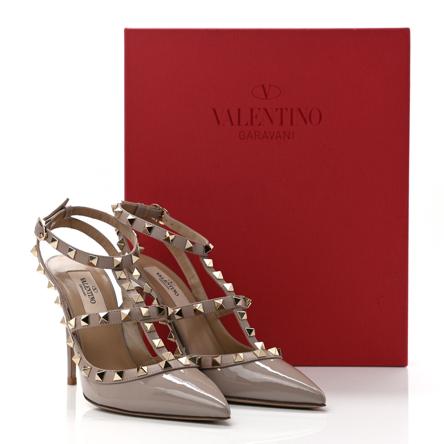 Patent Nappa Rockstud Ankle Strap 100mm Pumps 37 Poudre