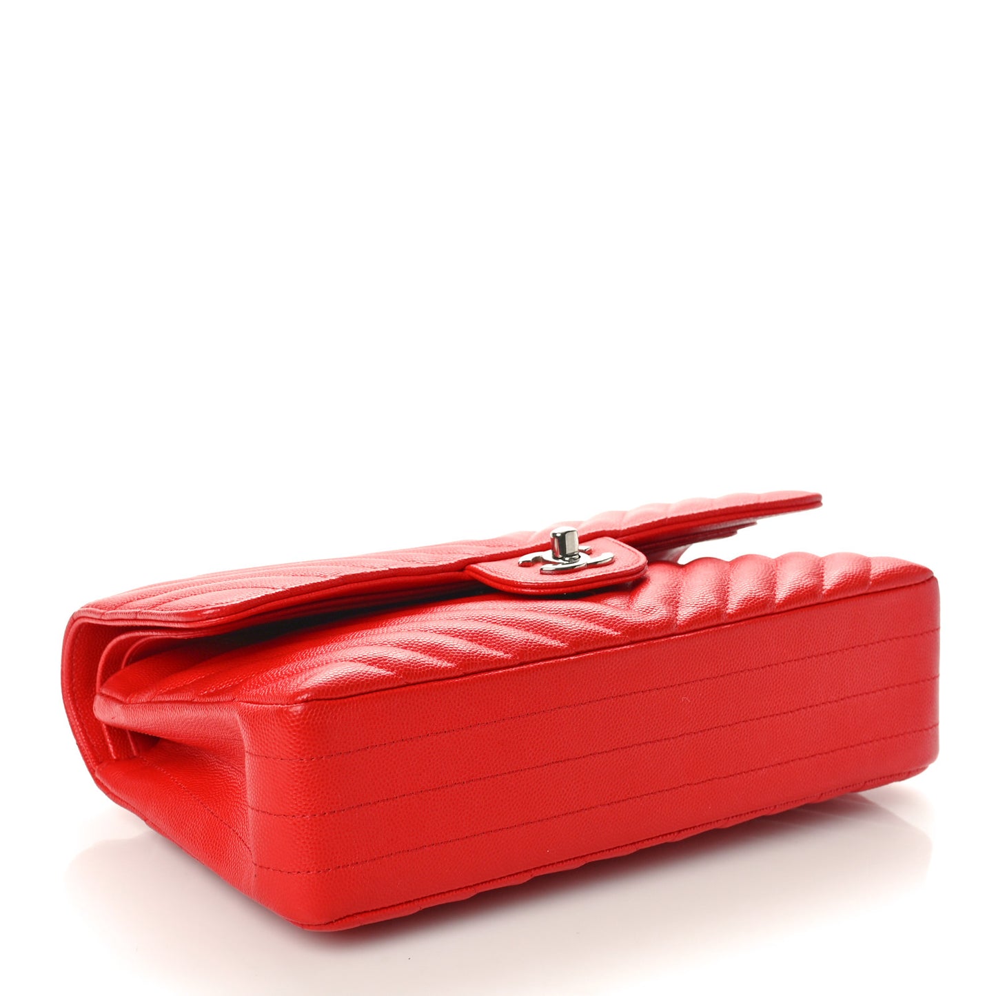 Caviar Chevron Quilted Medium Double Flap Red