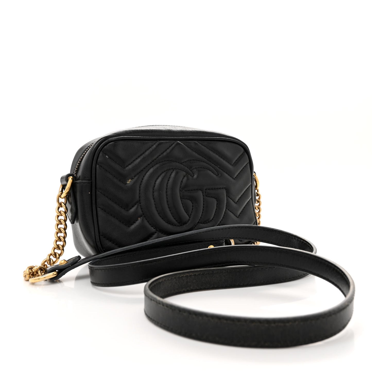 Calfskin Matelasse Mini GG Marmont Chain Shoulder Bag Black