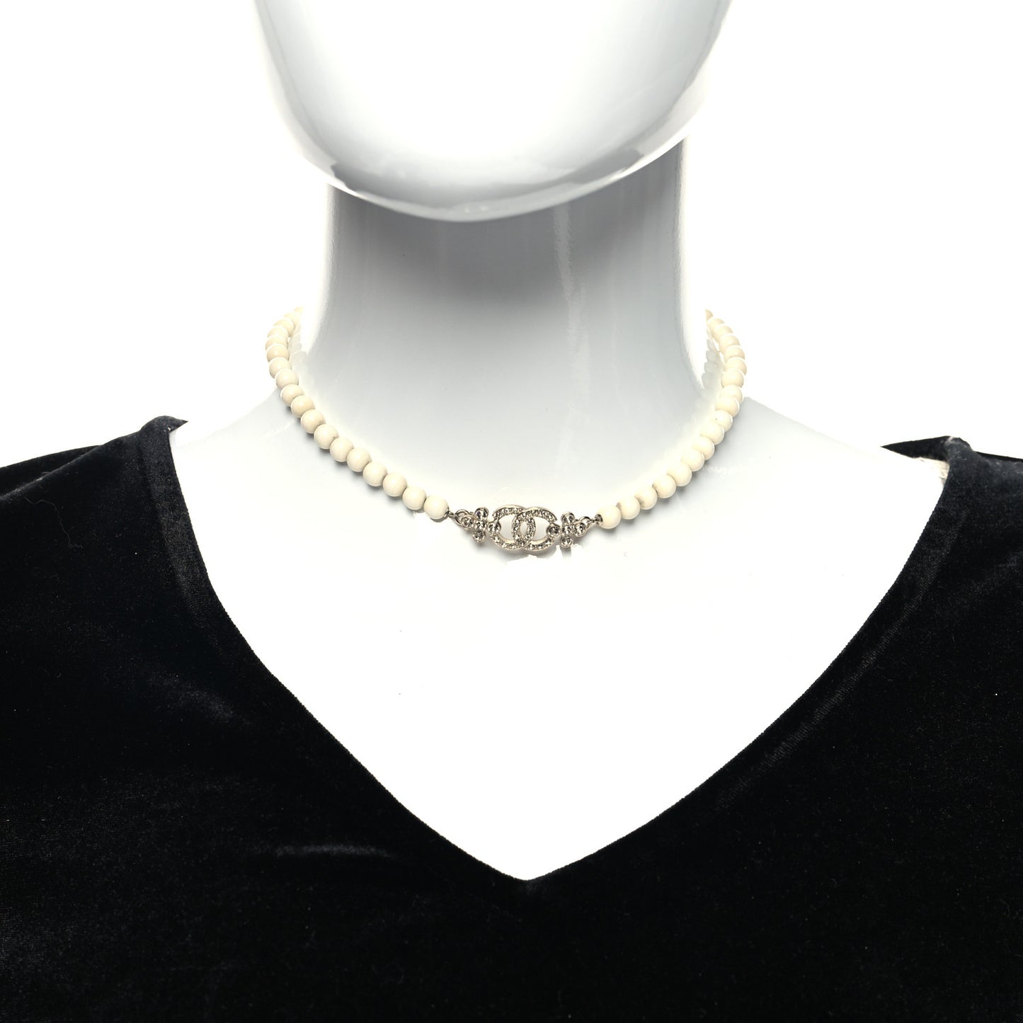 Crystal Pearl CC Choker Necklace Gold White