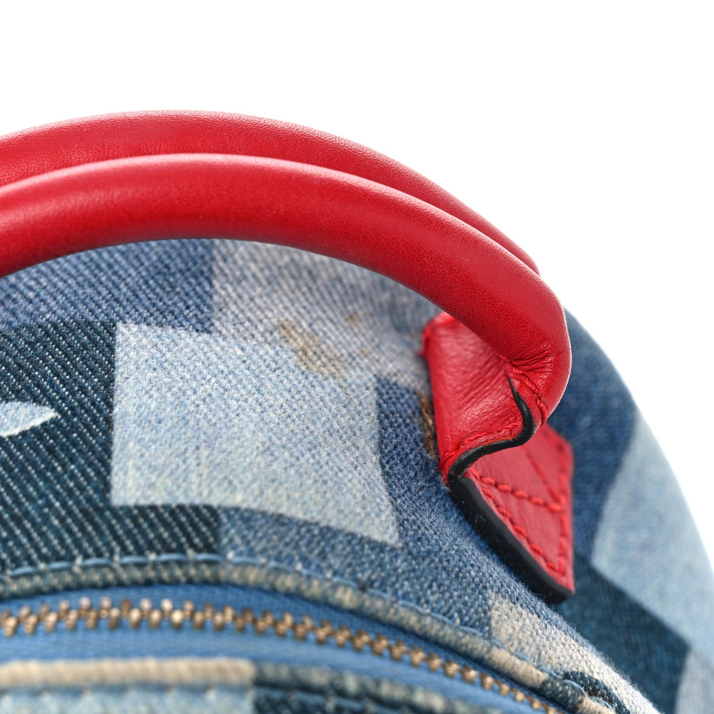 Denim Damier Monogram Patchwork Palm Springs Backpack Mini Blue Rouge